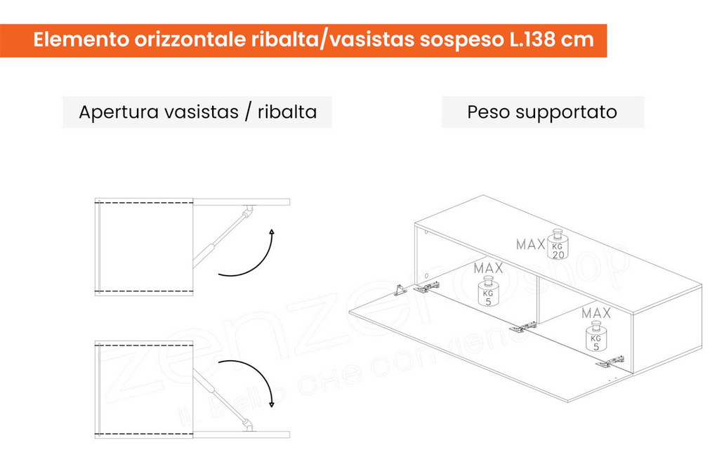 Pareti attrezzate TV elegante, finitura Bianco lucido e Cadiz, ZLCINFNCOMP22-1 