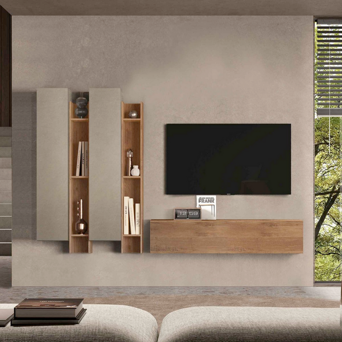 Parete attrezzata con librerie, finitura Argilla e Mercure, ZLCINFNCOMP93