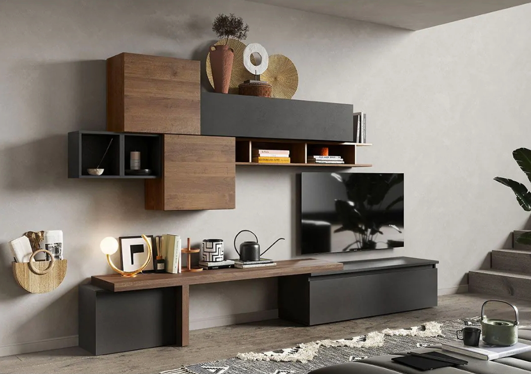 Elegante e funzionale Parete attrezzata di design L.330, finitura Lava e Mercure, ZLCINFNCOMPN28-1
