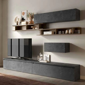 Mobili Parete attrezzata Soggiorno moderna, finitura Piombo e Mercure, ZLCINFNCOMPN39-1