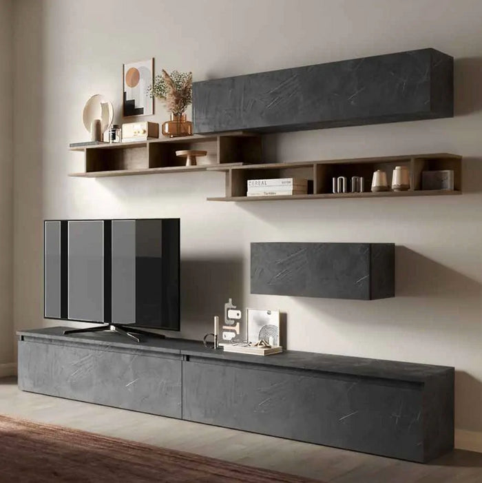 Mobili Parete attrezzata Soggiorno moderna, finitura Piombo e Mercure, ZLCINFNCOMPN39-1