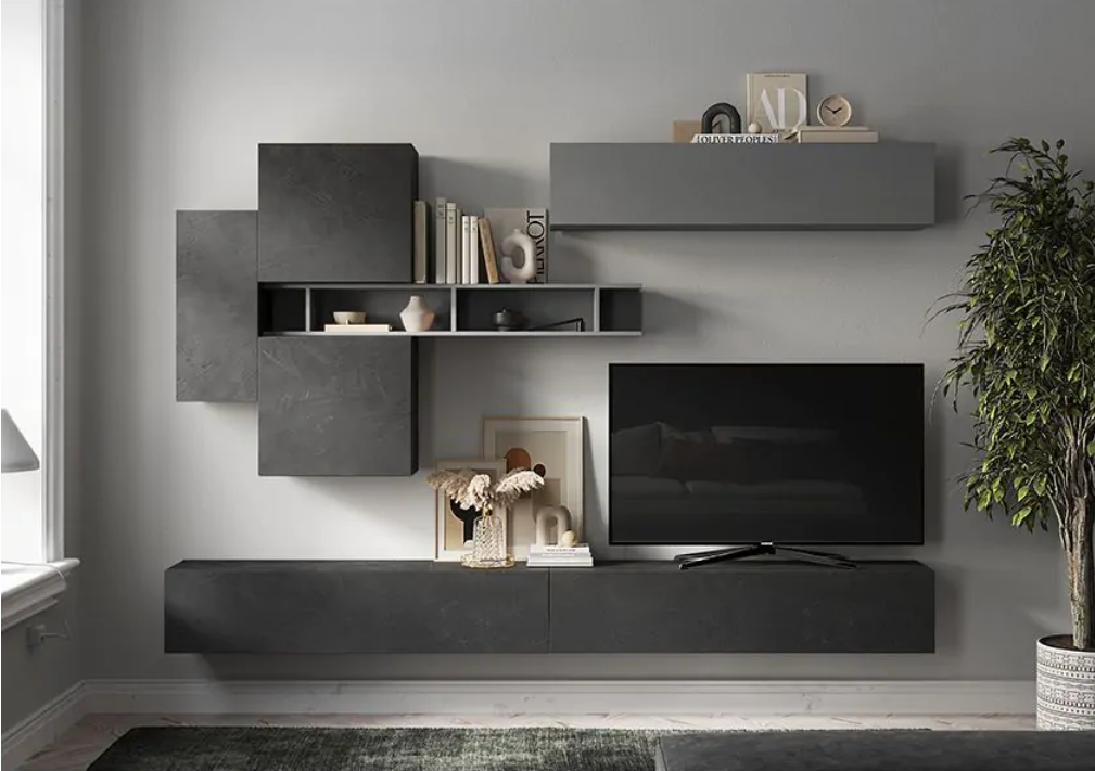 Parete Attrezzata moderna Made in Italy, Piombo e Ardesia, ZLCINFNCOMPN44-2