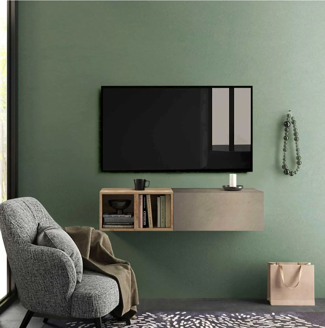 Parete Porta TV, colore Argilla e Cadiz, Made in Italy, ZLCINFNCOMPN56PT