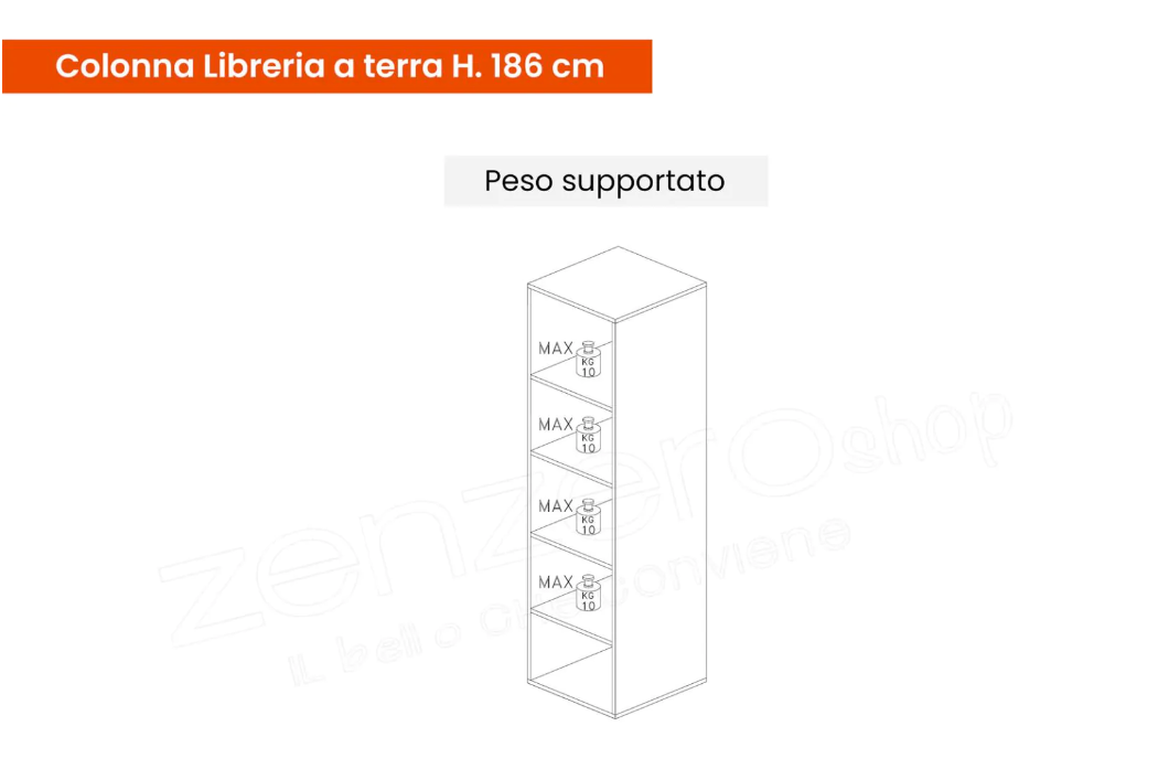 Libreria con anta e vani a giorno, finitura Cadiz e Lava, ZLCINFNLIB01