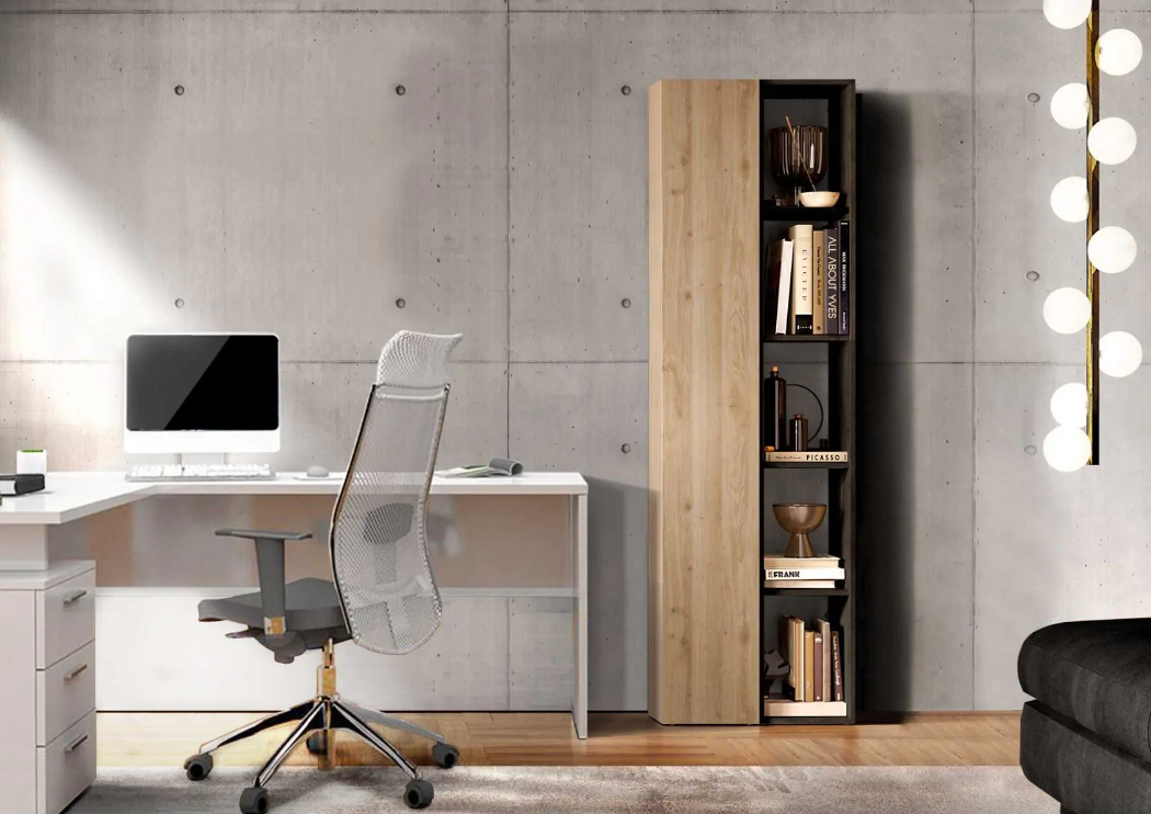 Libreria con anta e vani a giorno, finitura Cadiz e Lava, ZLCINFNLIB01