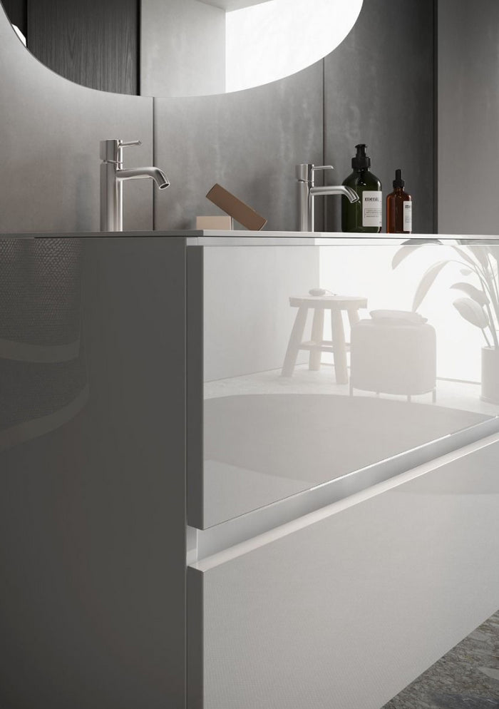 Mobile bagno sospeso, 2 cassetti, finitura bianco lucido 