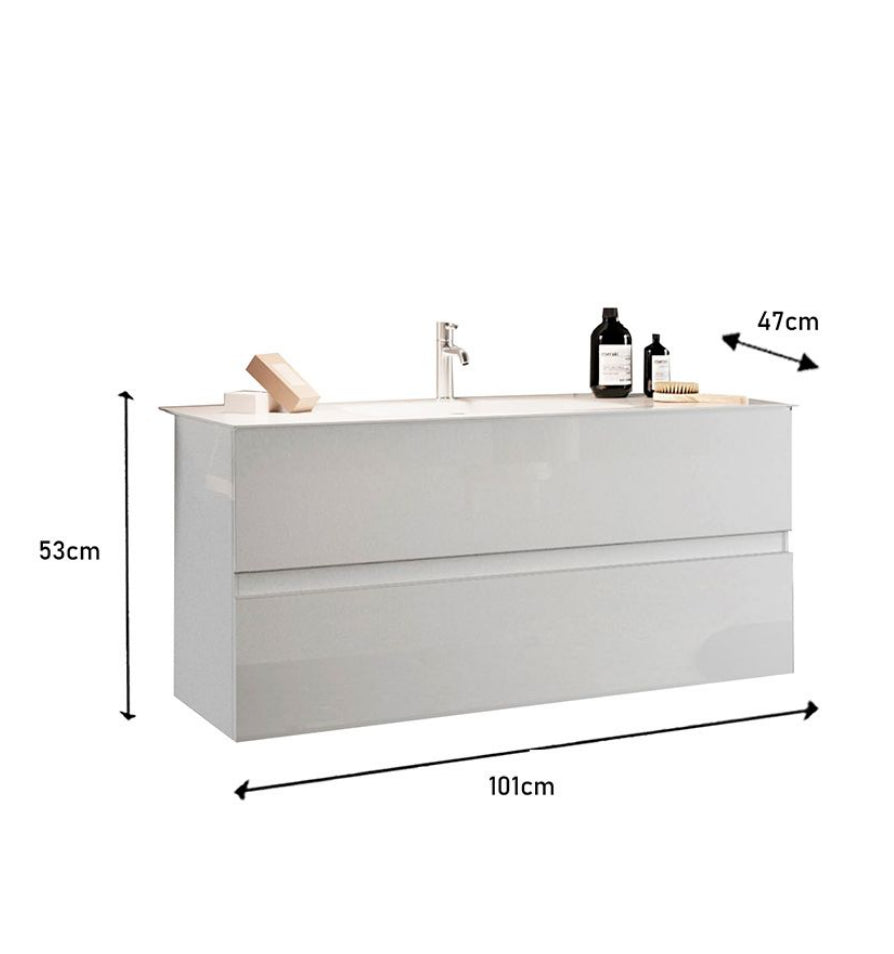 Mobile bagno sospeso, 2 cassetti, finitura bianco lucido 