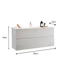 Mobile bagno sospeso, 2 cassetti, finitura bianco lucido 