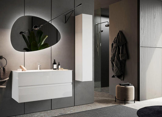 Mobile bagno sospeso, 2 cassetti, finitura bianco lucido 
