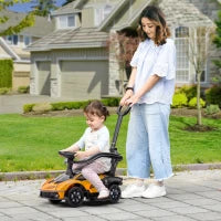 Macchinina per Bambini 2 in 1 con Maniglione e Barriera di Sicurezza, 86.5x40x89.5 cm, Arancione e Nero