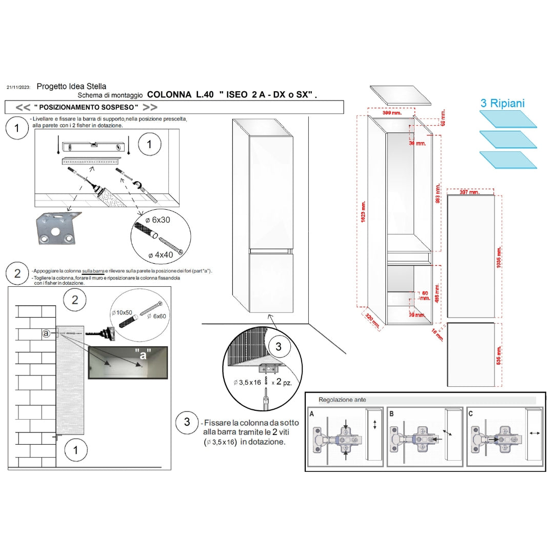 Colonna sospesa iseo pensile da bagno con anta made in italy versione destra *** finitura- noce tranché, confezione 1