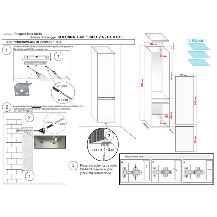 Colonna sospesa iseo pensile da bagno con anta made in italy versione destra *** finitura- noce tranché, confezione 1