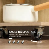 Carrello da Cucina Portavivande con Cassetto, Ripiani e Armadietto in Legno, Acciaio e Vetro, 65x39x80cm