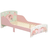 Outsunny Letto per Bambini 3-6 Anni con Bordi Rialzati, Doghe e Fantasia con Animali, 140x70 cm, Rosa