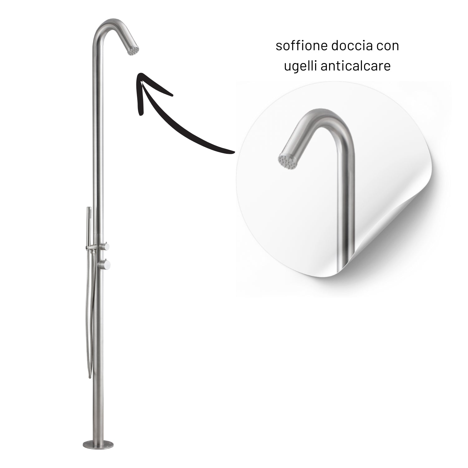 Colonna doccia da esterno leccio a pavimento inox spazzolato acqua calda fredda *** finitura- spazzolato, confezione 1