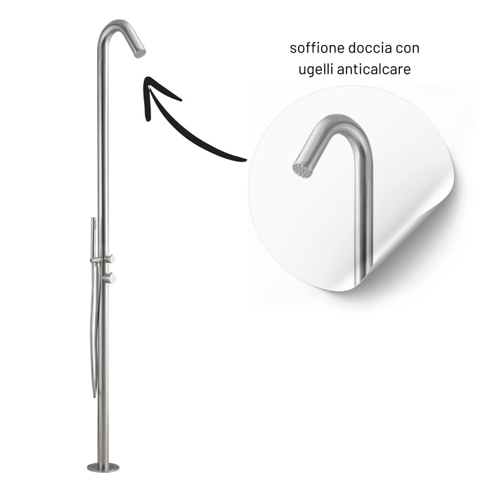 Colonna doccia da esterno leccio a pavimento inox spazzolato acqua calda fredda *** finitura- spazzolato, confezione 1