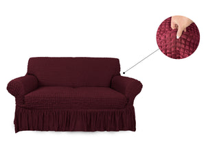 Copridivano Elasticizzato Arricciato Con Volants Tinta Unita Luxory Bordeaux - 2 Posti - Bordeaux