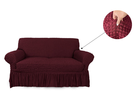 Copridivano Elasticizzato Arricciato Con Volants Tinta Unita Luxory Bordeaux - 2 Posti - Bordeaux