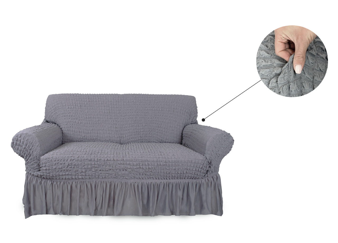 Copridivano Elasticizzato Arricciato Con Volants Tinta Unita Luxory Grigio Chiaro - 4 Posti - Grigio Ch