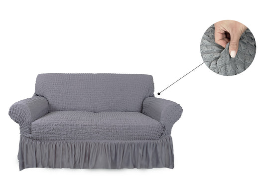 Copridivano Elasticizzato Arricciato Con Volants Tinta Unita Luxory Grigio Chiaro - 4 Posti - Grigio Ch