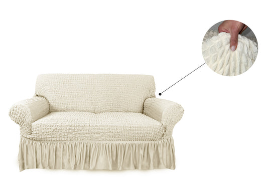 Copridivano Elasticizzato Arricciato Con Volants Tinta Unita Mod Luxory Panna - 3 Posti - Panna