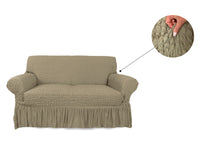 Copridivano Elasticizzato Arricciato Con Volants Tinta Unita Mod Luxory Tortora - 3 Posti - Tortora