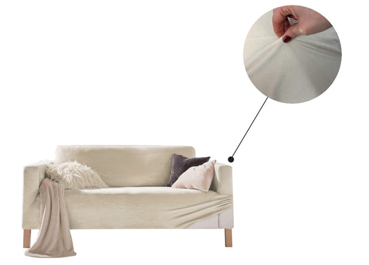 Copridivano Elasticizzato Effetto Velluto Modello Morbidissimo Colore Panna - 4 Posti - Panna