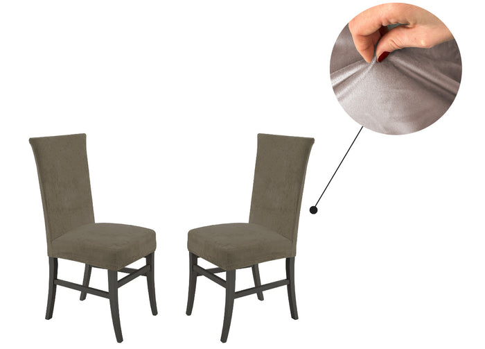 Set 2 Coprisedia Con Schienale Tinta Unita Effetto Velluto Morbidissimo Tortora