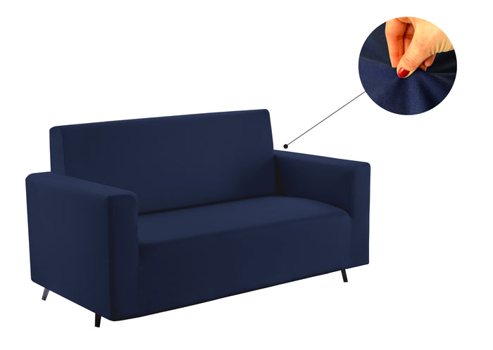 Copridivano-Copripoltrona Antimacchia Elasticizzato Tinta Unita Modello Magic - 3 Posti - Blu
