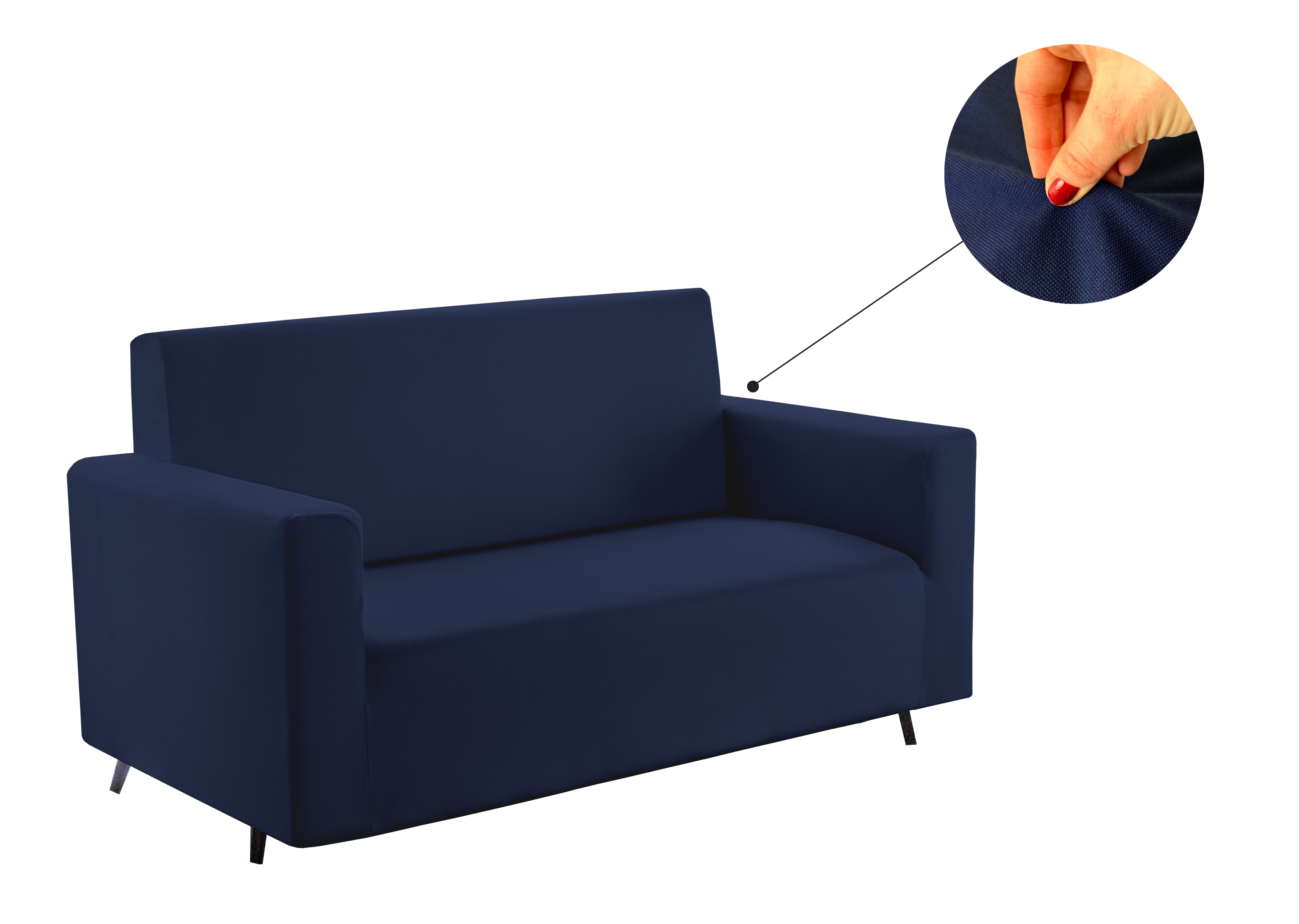 Copridivano-Copripoltrona Antimacchia Elasticizzato Tinta Unita Modello Magic - 2 Posti - Blu