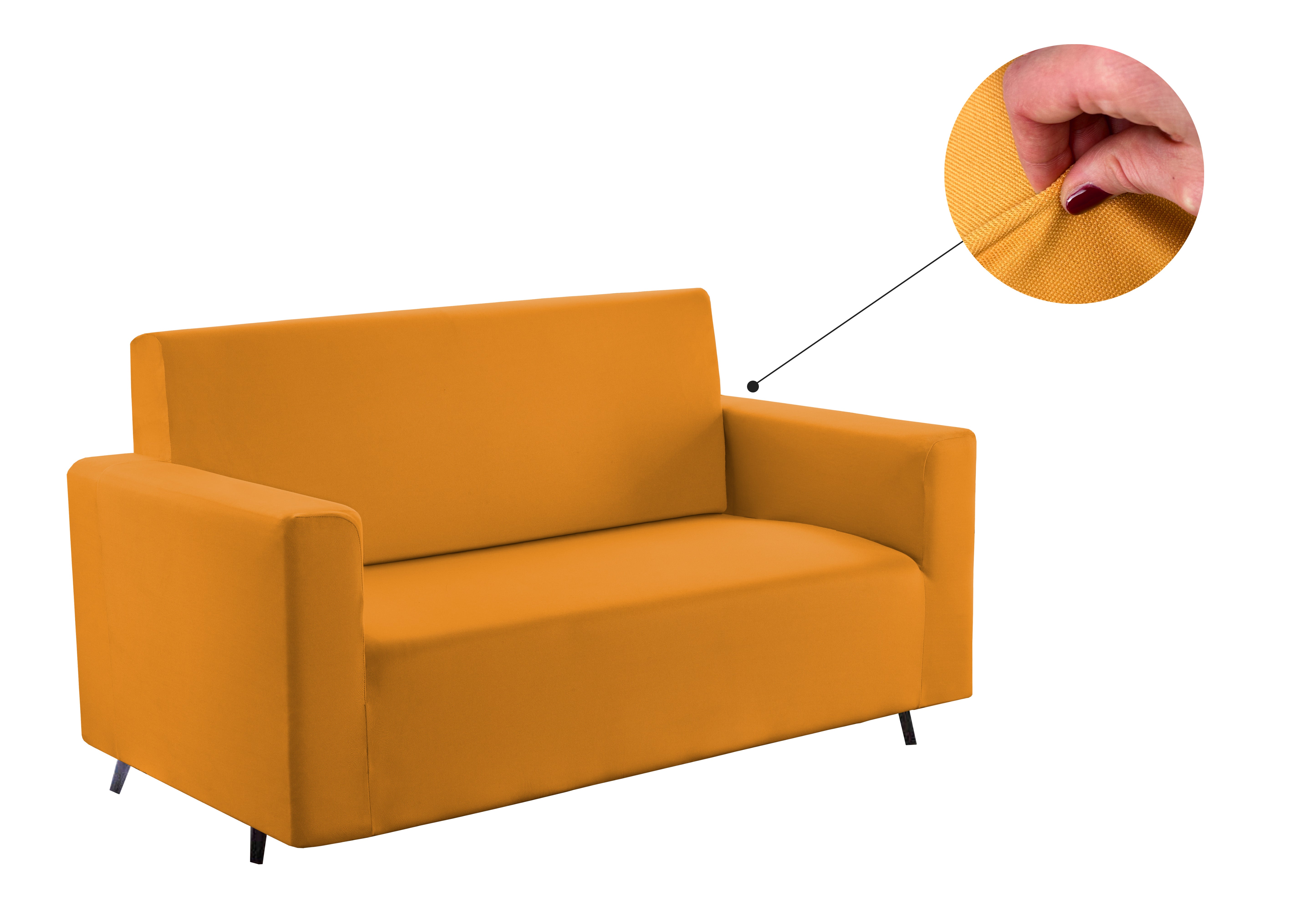 Copridivano-Copripoltrona Antimacchia Elasticizzato Tinta Unita Modello Magic - 4 Posti - Senape