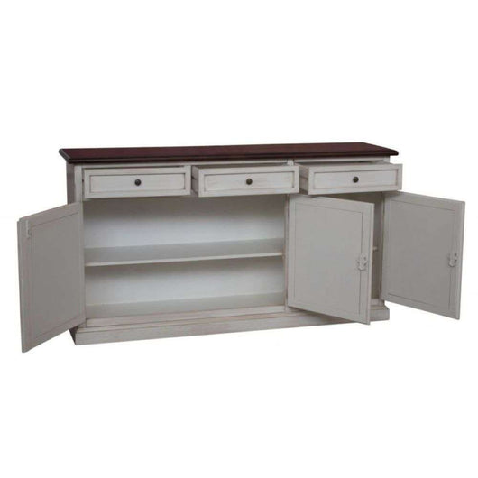 Credenza classica in legno colore bianco anticato e noce 156x42x85