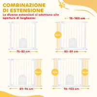 Cancellino per Cani Regolabile con Porta Piccola e Chiusura Automatica, 75-103x76cm, Bianco