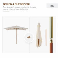 Ombrellone 2x3 m da Giardino Impermeabile, in Legno e Poliestere 180G, Beige