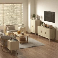 Set 2 Comodini per Camera da Letto Stile Boho con 2 Cassetti, 40x40x56cm, Legno Naturale
