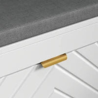 Panca porta scarpe, panca portaoggetti, asse seduta imbottita, cassetto ribaltabile, 106 x 24 x 52,5 cm, bianco