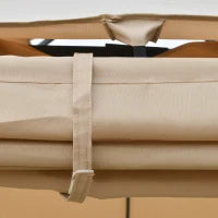 Gazebo Pergola da Esterno 3.3x3.3m con Doppio Tettuccio e Telo Estraibile, Marrone Chiaro