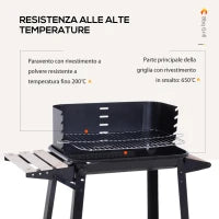 Barbecue a Carbone con Griglia Regolabile, Ripiani e Ruote, 83x37x87cm, Nero