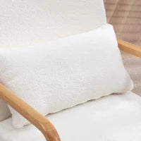 Poltrona Lounge con 3 Cuscini Inclusi, Seduta Profonda, Braccioli, Struttura in Legno, Velluto, Crema