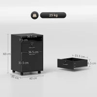 Mobiletto da Ufficio in Legno con Ripiano Aperto, Cassetto con Serratura e Armadietto, 40x35x60 cm, Nero