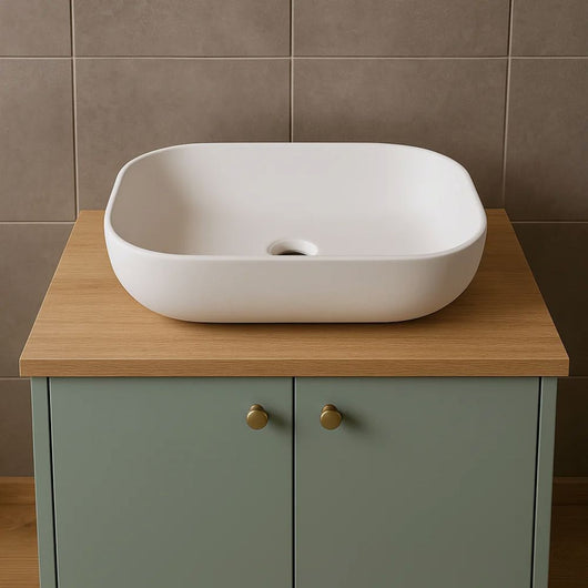 Lavabo da appoggio ceramica bianco rettangolare arredo bagno 50,5x40,5x14 cm *** finitura- opaco, confezione 1