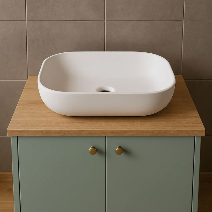 Lavabo da appoggio ceramica bianco rettangolare arredo bagno 50,5x40,5x14 cm *** finitura- opaco, confezione 1