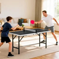 Mini Tavolo da Ping-Pong Pieghevole con Rete 2 Racchette e 3 Palline per Interni ed Esterni 152x76x70 cm Nero