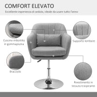 Sedia Girevole a 360° ad Altezza Regolabile, con Cuscino, Supporto Lombare e Bracciolo, 60x60x79-91 cm, Grigio