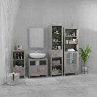 kleankin Colonna Bagno in Truciolato con 5 Ripiani Aperti e un Cassetto, 42x30x170 cm, Grigio