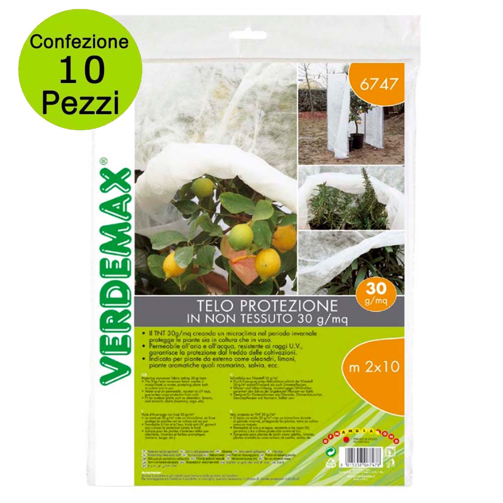 Multipack 10 pz telo di protezione tnt per piante 2x10 metri (30 gr/mq colore bianco)