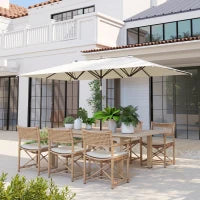 Ombrellone Doppio Inclinabile e Regolabile con Cordicella, in Poliestere e Metallo, 150x295x170-214 cm, Crema