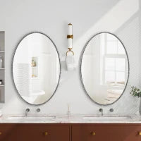 Specchio retrò ovale con cornice in ferro, da parete per bagno, soggiorno, 65x3x100 cm, Argento