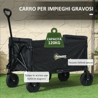 Carrello da Giardino da 120L Pieghevole con Pannello Apribile, in Acciaio e Poliestere, 90x48x62 cm, Nero