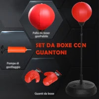 HOMCOM Punching Ball da Terra per Bambini da 5-10 Anni con Guantoni e Altezza Regolabile, Rosso